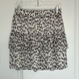 Loft White Gray Peach Leopard Tiered Ruffle Skirt S